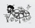 Imp Party a print by kev and bussy of a man tied down by imps having a fun and sensual time